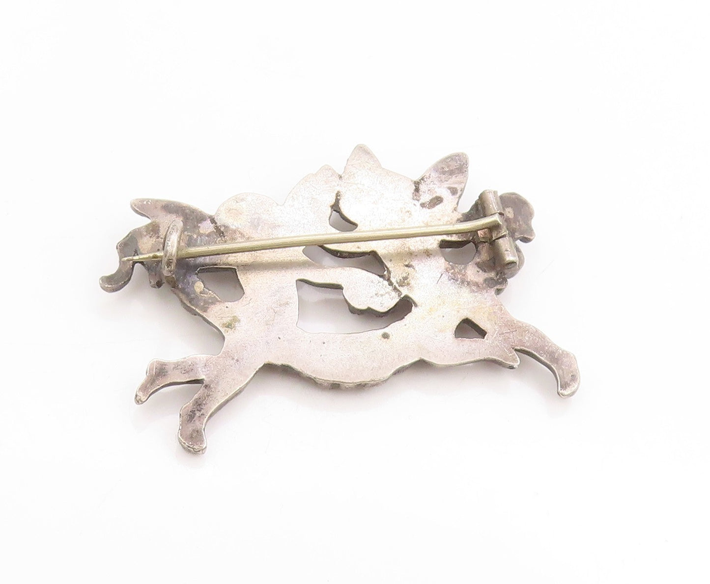 925 Sterling Silver Vintage Brooch Twin Cherub Angel Floral Wreath Pin  BP11887