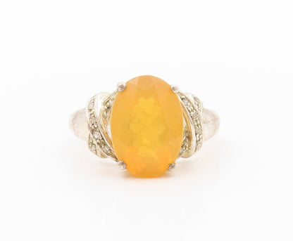 925 Sterling Silver Vintage Ring Designer Diamonds Oval Topaz  Sz 10  RG31930