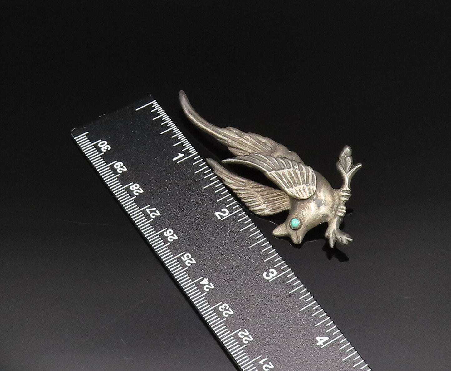 MEXICO 925 Silver  Vintage Antique Bird With Turquoise Eye Brooch Pin  BP9816
