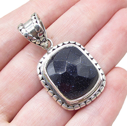 925 Sterling Silver  Faceted Druzy Pebbled Frame Drop Pendant  PT1435