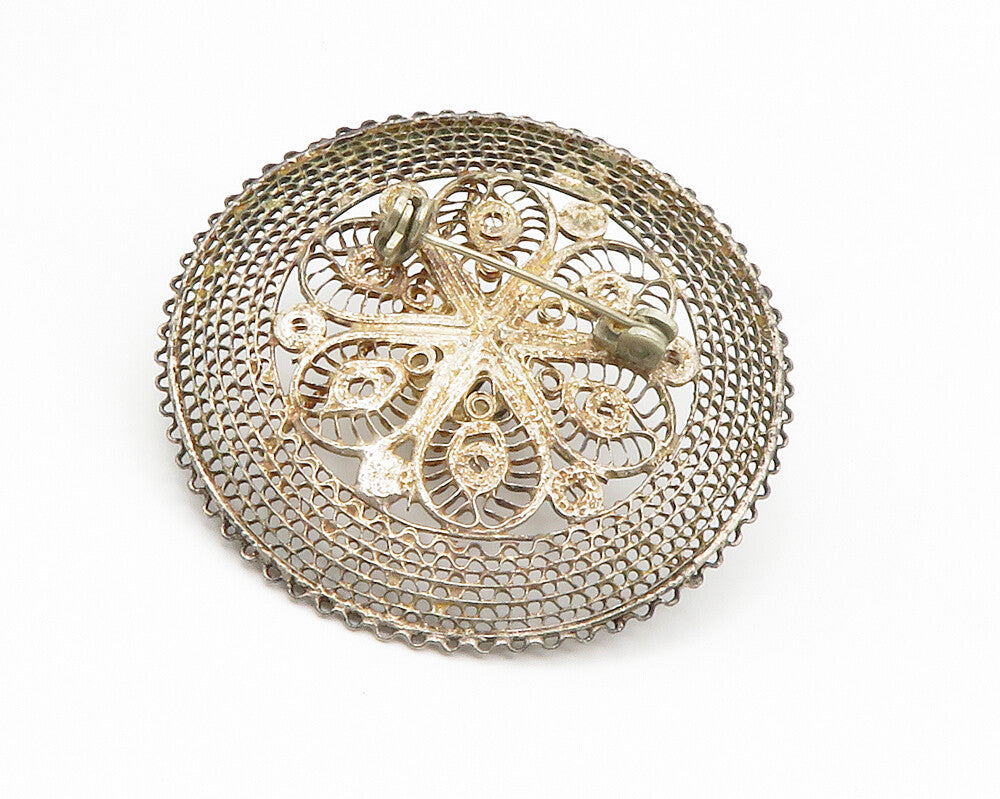 925 Sterling Silver  Vintage Filigree Detail Sombrero Hat Brooch Pin  BP5310