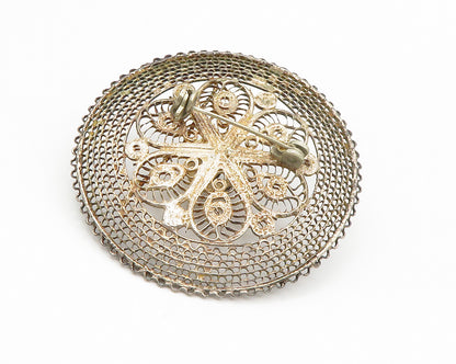 925 Sterling Silver  Vintage Filigree Detail Sombrero Hat Brooch Pin  BP5310