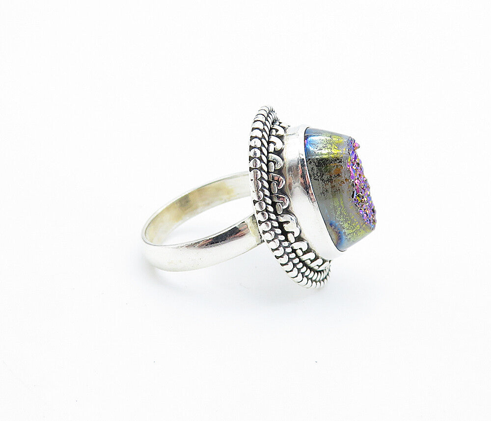 925 Sterling Silver  Purple Druzy Stone Shiny Twist Cocktail Ring Sz 5  RG7821