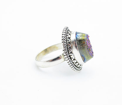 925 Sterling Silver  Purple Druzy Stone Shiny Twist Cocktail Ring Sz 5  RG7821