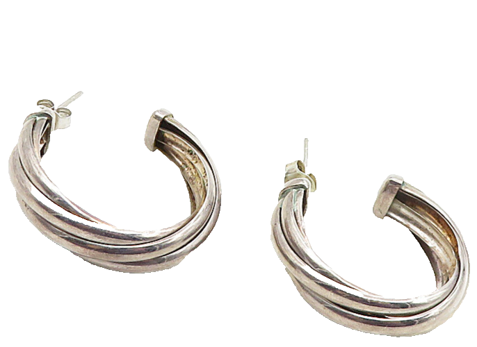 925 Sterling Silver  Vintage Shiny Smooth Split Shank Hoop Earrings  EG4939