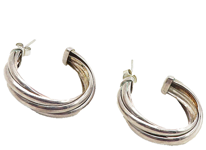 925 Sterling Silver  Vintage Shiny Smooth Split Shank Hoop Earrings  EG4939