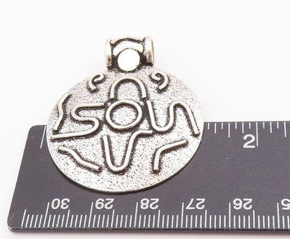 925 Sterling Silver Vintage Pendant Antique Brutalist Carved Coin  PT24384