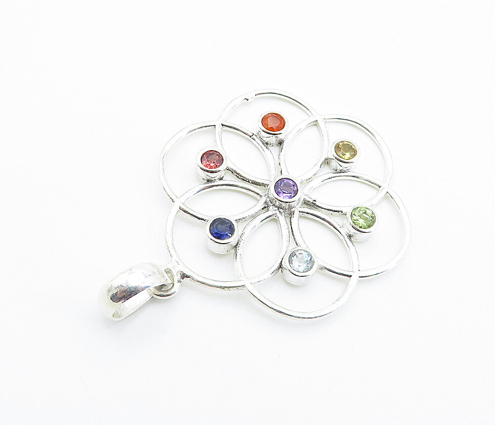 925 Silver  Topaz Peridot Amethyst Citrine & Tanzanite Floral Pendant  PT6021