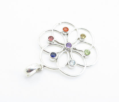 925 Silver  Topaz Peridot Amethyst Citrine & Tanzanite Floral Pendant  PT6021