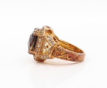 925 Sterling Silver Vintage Ring Gold Plated Topaz Quartz Citrine  Sz 7  RG30195