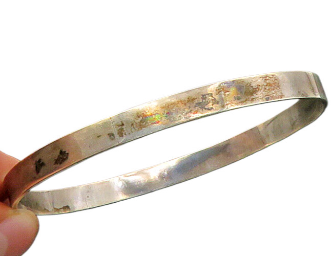 SJ IRELAND 925 Silver  Vintage Stamped Pattern Round Bangle Bracelet  BT8804