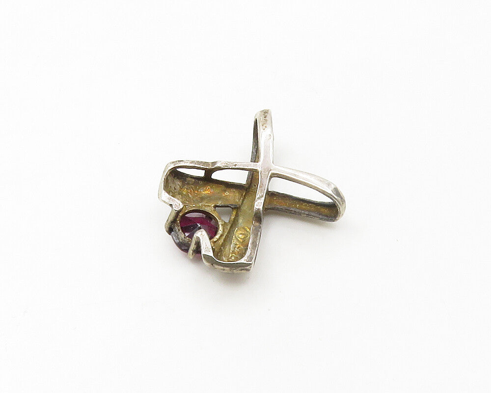 925 Sterling Silver  Vintage Prong Set Garnet Crossed Slide Pendant  PT13594