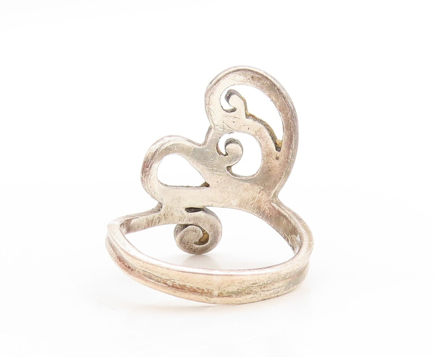 925 Sterling Silver Vintage Ring Dark Tone Swirly Design Cutout  Sz 9  RG31194