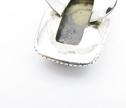 925 Sterling Silver  Brown Jasper Shiny Border Cocktail Ring Sz 6  RG7810