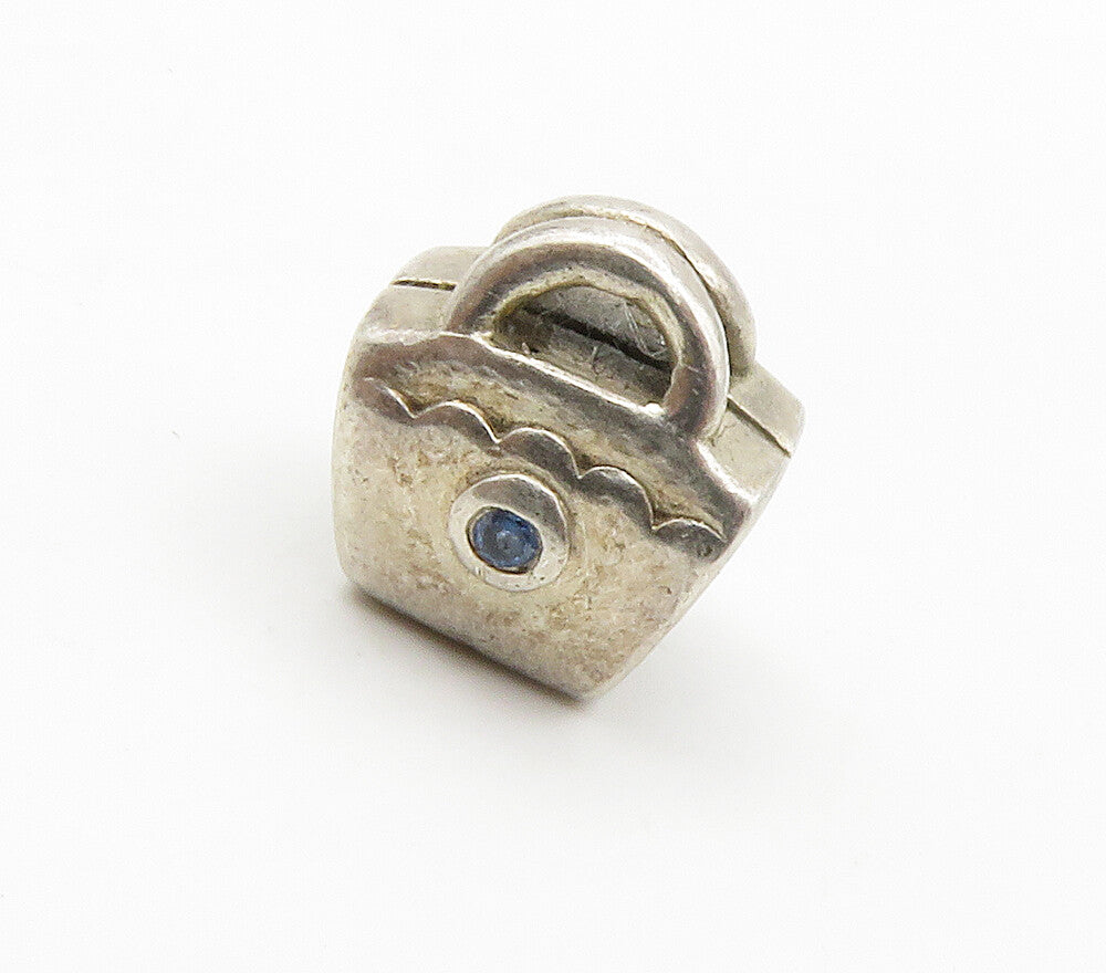 PANDORA 925 Sterling Silver  Vintage Blue Topaz Purse Slide Pendant  PT11750