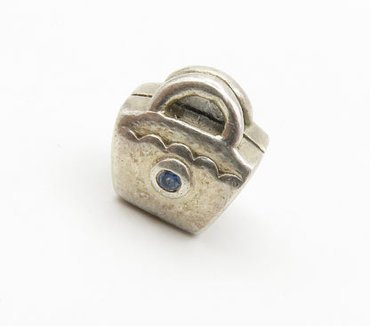 PANDORA 925 Sterling Silver  Vintage Blue Topaz Purse Slide Pendant  PT11750