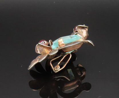925 Sterling Silver  Vintage Garnet & Blue Topaz Non Pierced Earrings  EG11810