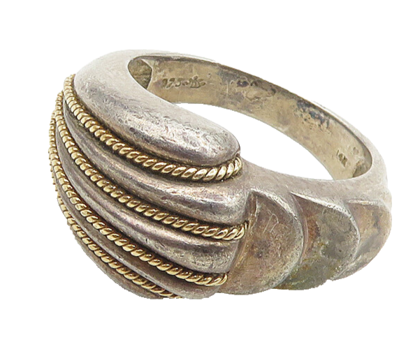925 Silver & 14K GOLD  Vintage 2 Tone Twist Graduated Band Ring Sz 8  RG17904