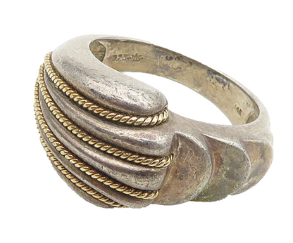 925 Silver & 14K GOLD  Vintage 2 Tone Twist Graduated Band Ring Sz 8  RG17904