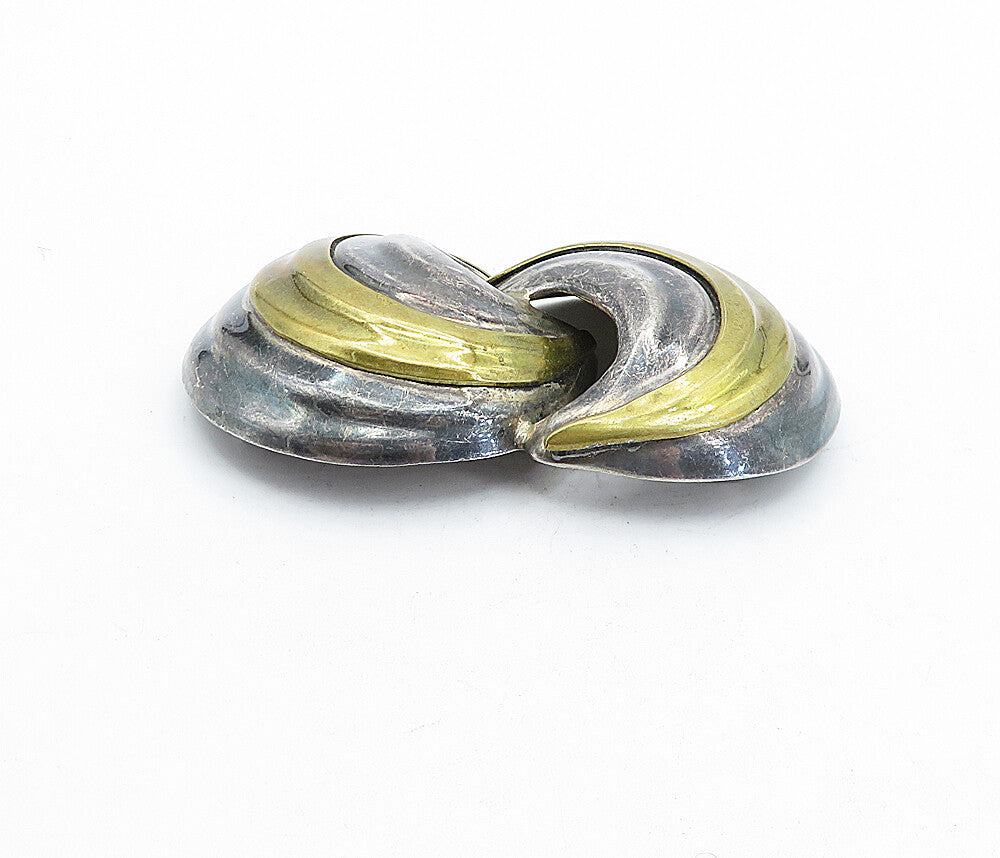 MEXICO 925 Sterling Silver  Vintage Two Tone Swirl Domes Brooch Pin  BP1245