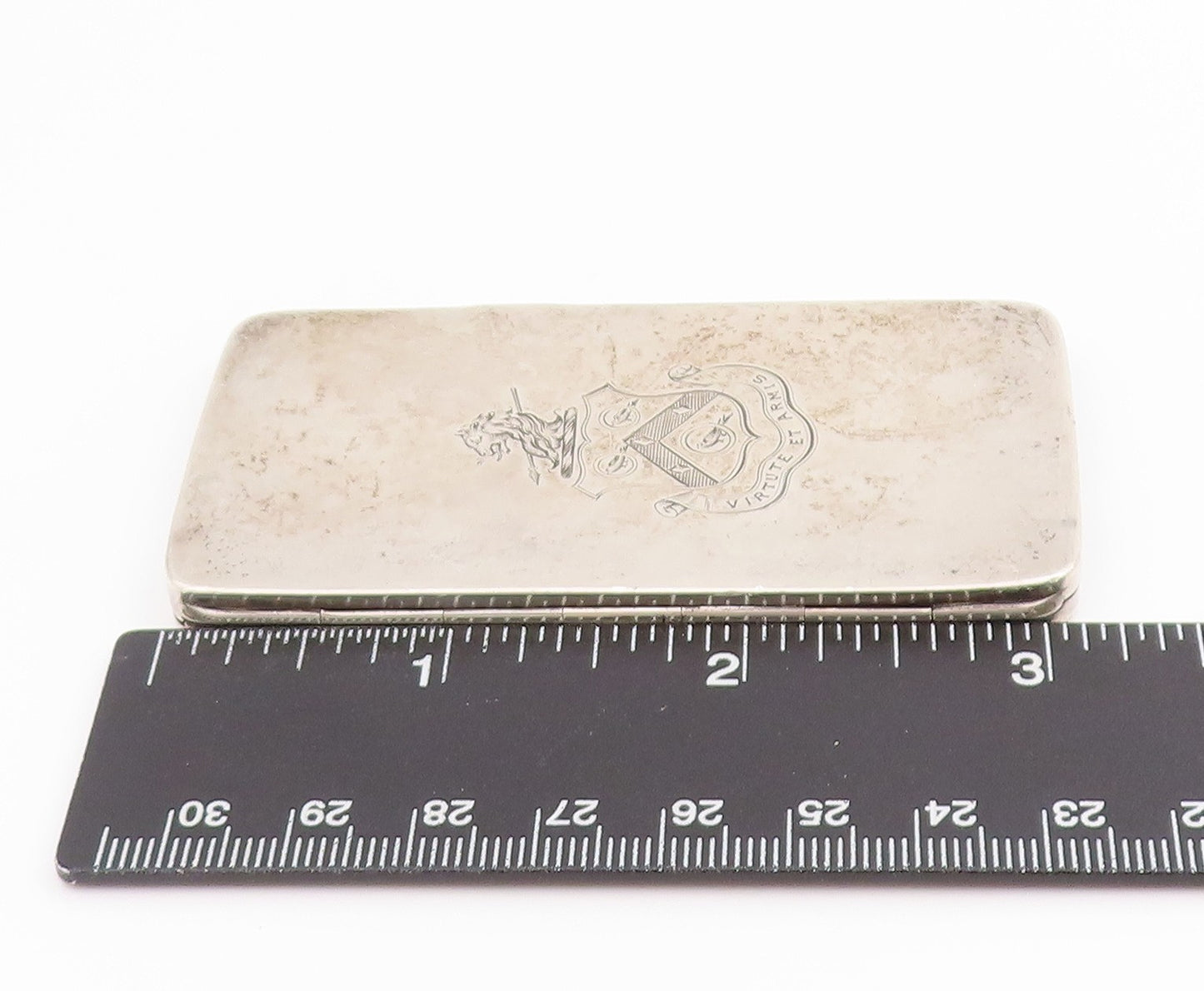 925 Sterling Silver Vintage Card Case ENGLAND Virtute et Armis OPENS  TR4170