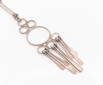 925 Sterling Silver Vintage Necklace Solid Cutout Dangling Trible Design NE4341