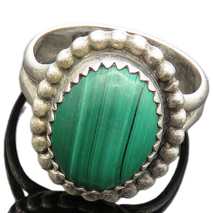 SCOTT DAVE NAVAJO 925 Silver  Vintage Malachite Cocktail Ring Sz 7  RG20067