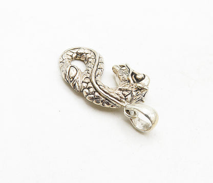 925 Sterling Silver  Vintage Shiny Etched Dragon Motif Drop Pendant  PT6883