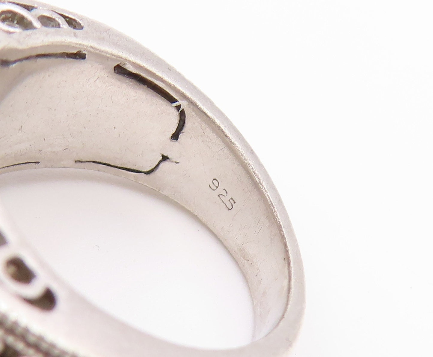 925 Sterling Silver Vintage Ring Real Diamonds Statement Band  Sz 7  RG36726
