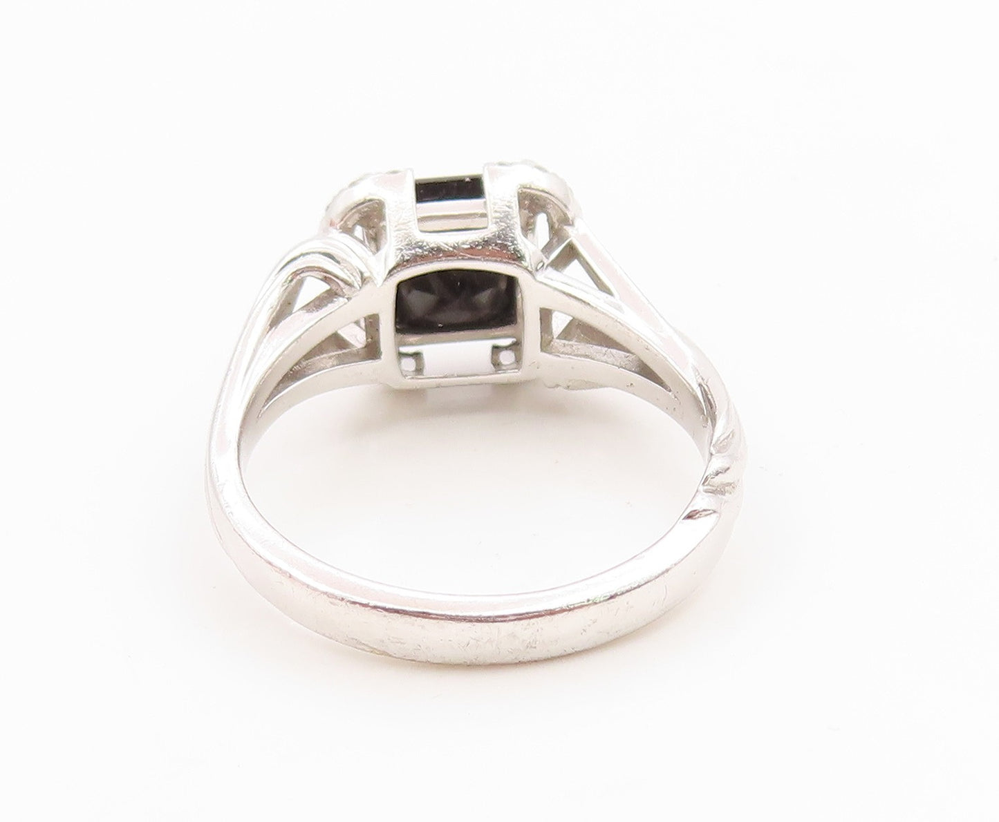925 Sterling Silver Vintage Ring Elegant Onyx & CZ Twisted Band  Sz 9  RG35879