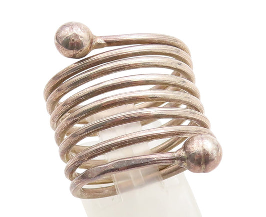 925 Sterling Silver Vintage Ring Coiled Wire With Ball Ends Band  Sz 9  RG33908