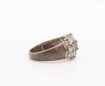 925 Sterling Silver Vintage Ring Square Cut CZ Beaded Bands  Sz 8.5  RG28468