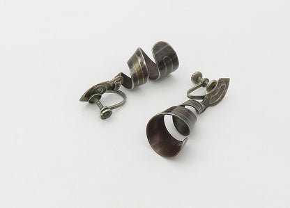 TAXCO 925 Sterling Silver  Vintage Ribbon Swirl Non Pierce Earrings  EG10675