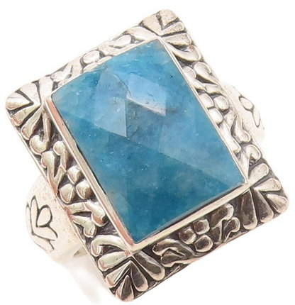 925 Sterling Silver Vintage Ring Swirly Carved Framed Gemstone   Sz 8  RG30924