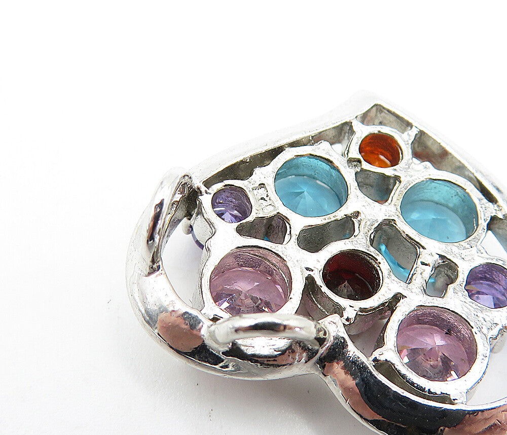925 Sterling Silver  Topaz Amethyst & Garnet Cluster Love Heart Pendant PT2809