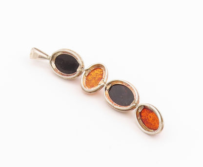 925 Sterling Silver Vintage Pendant Cabochon Honey Amber Drop Design  PT24276