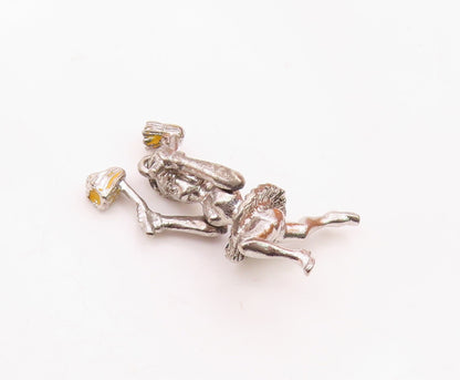 925 Sterling Silver  Vintage Shiny Petite Cheerleader Pendant (MOVES)  PT17518