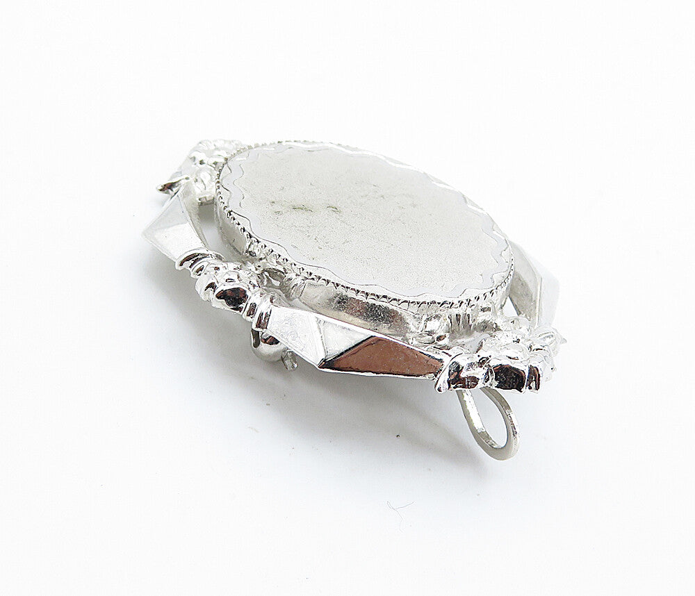 925 Sterling Silver  Vintage Shiny Floral Wreath Matte Oval Brooch Pin  BP2767