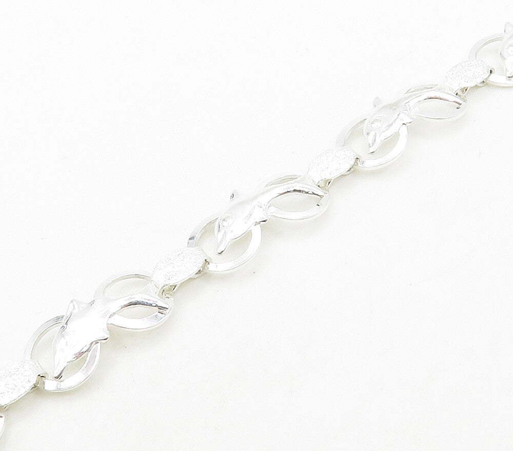 925 Sterling Silver  Shiny Leaping Dolphin Animal Motif Chain Bracelet  BT6184
