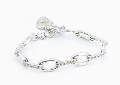 JENNA NICOLE 925 Silver  Mother Of Pearl & Topaz Heart Chain Bracelet  BT3485