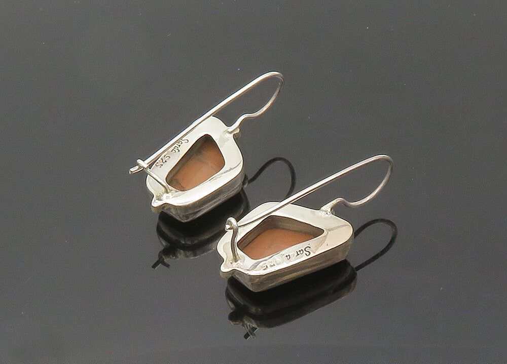 SARDA 925 Sterling Silver  Vintage Brown Stone Shiny Dangle Earrings  EG10055