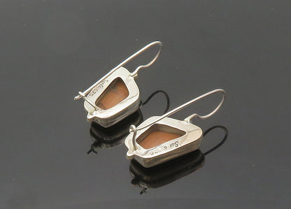 SARDA 925 Sterling Silver  Vintage Brown Stone Shiny Dangle Earrings  EG10055