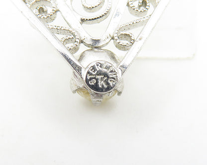 925 Sterling Silver  Shiny Petite Pearl Open Swirl Design Pendant  PT8295