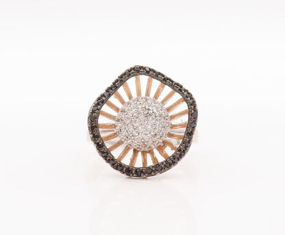 925 Sterling Silver Vintage Ring Onyx & CZ Beaded Designer Flower  Sz 6  RG28529