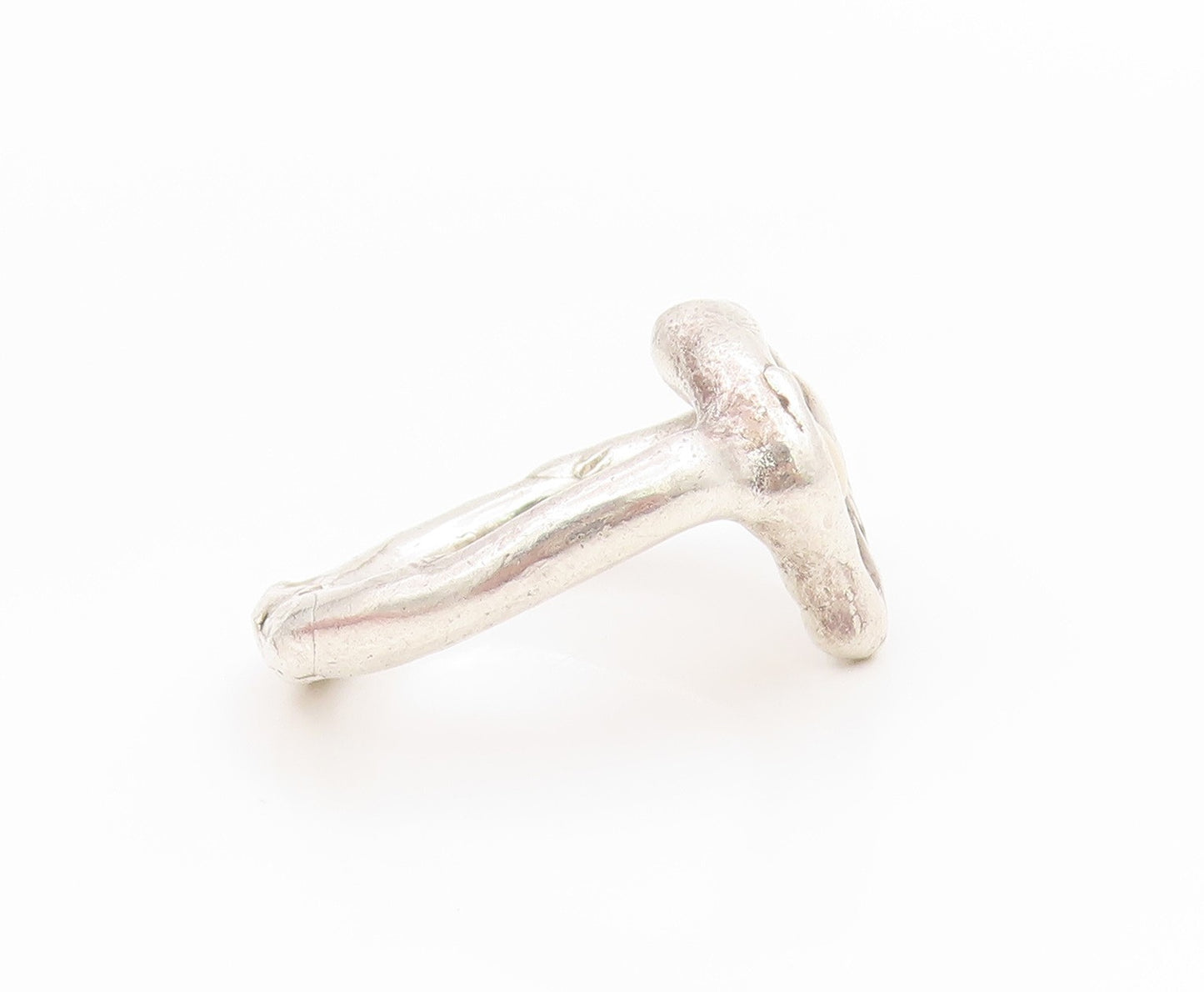 925 Sterling Silver Vintage Ring Round Pearl Abstract Love Heart  Sz 8  RG34473