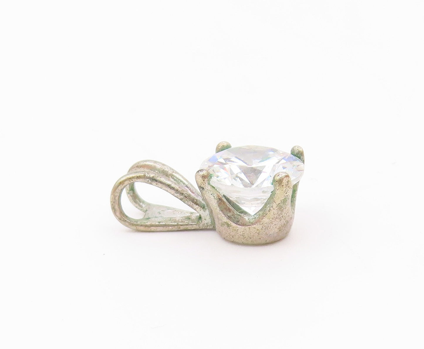925 Sterling Silver  Vintage Shiny Prong Set Cubic Zirconia Pendant  PT17459