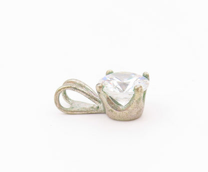 925 Sterling Silver  Vintage Shiny Prong Set Cubic Zirconia Pendant  PT17459