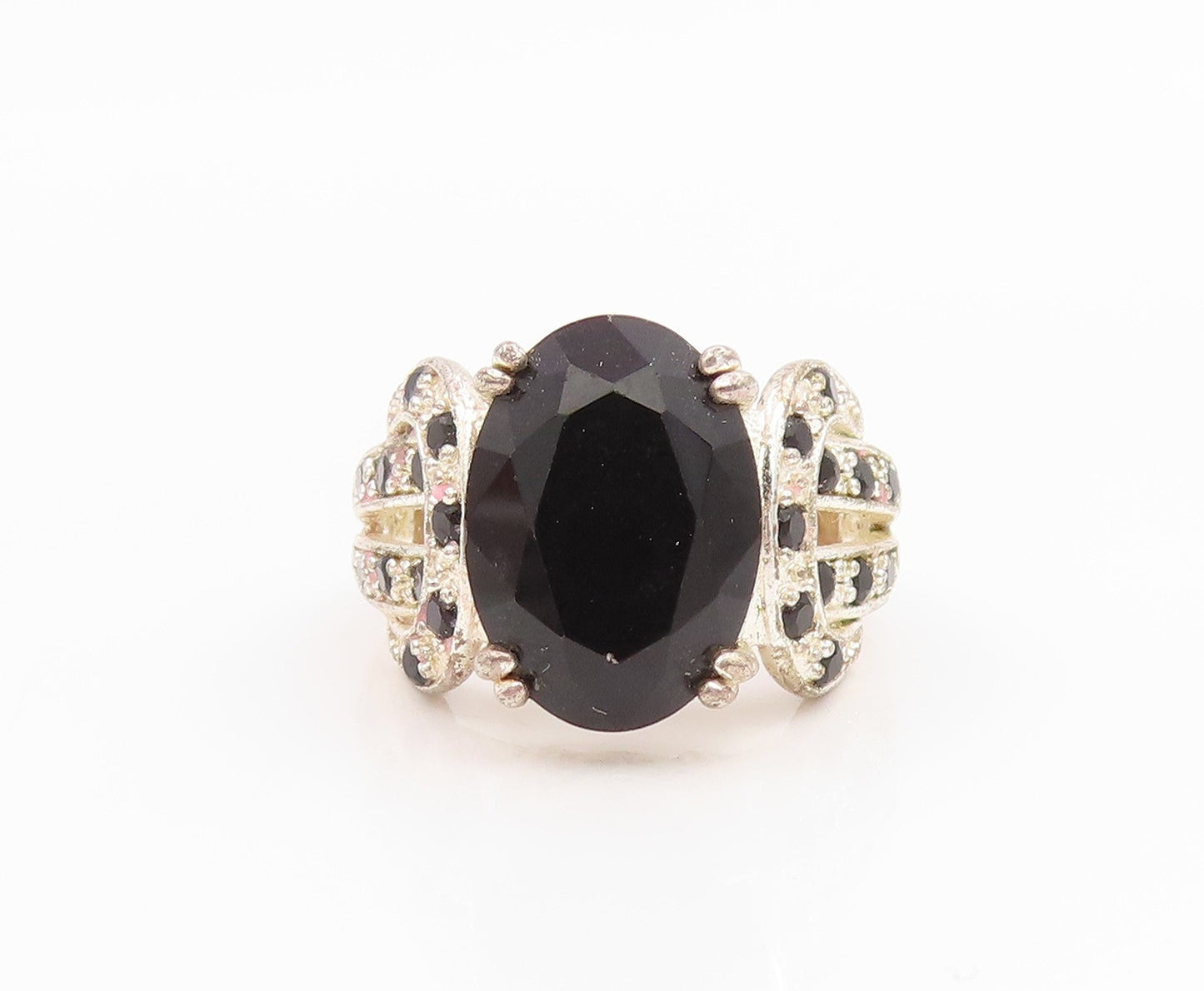925 Sterling Silver Vintage Ring Black Sapphire Statement Band  Sz 6  RG35555