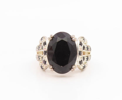 925 Sterling Silver Vintage Ring Black Sapphire Statement Band  Sz 6  RG35555