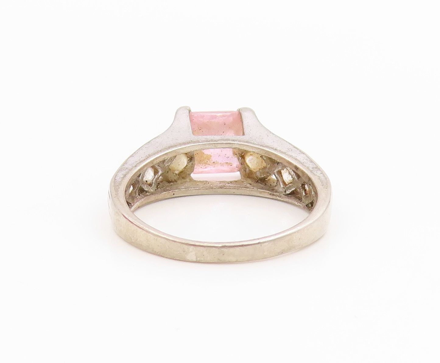 925 Sterling Silver Vintage Ring Classic Pink & White Topaz Band  Sz 7  RG35933